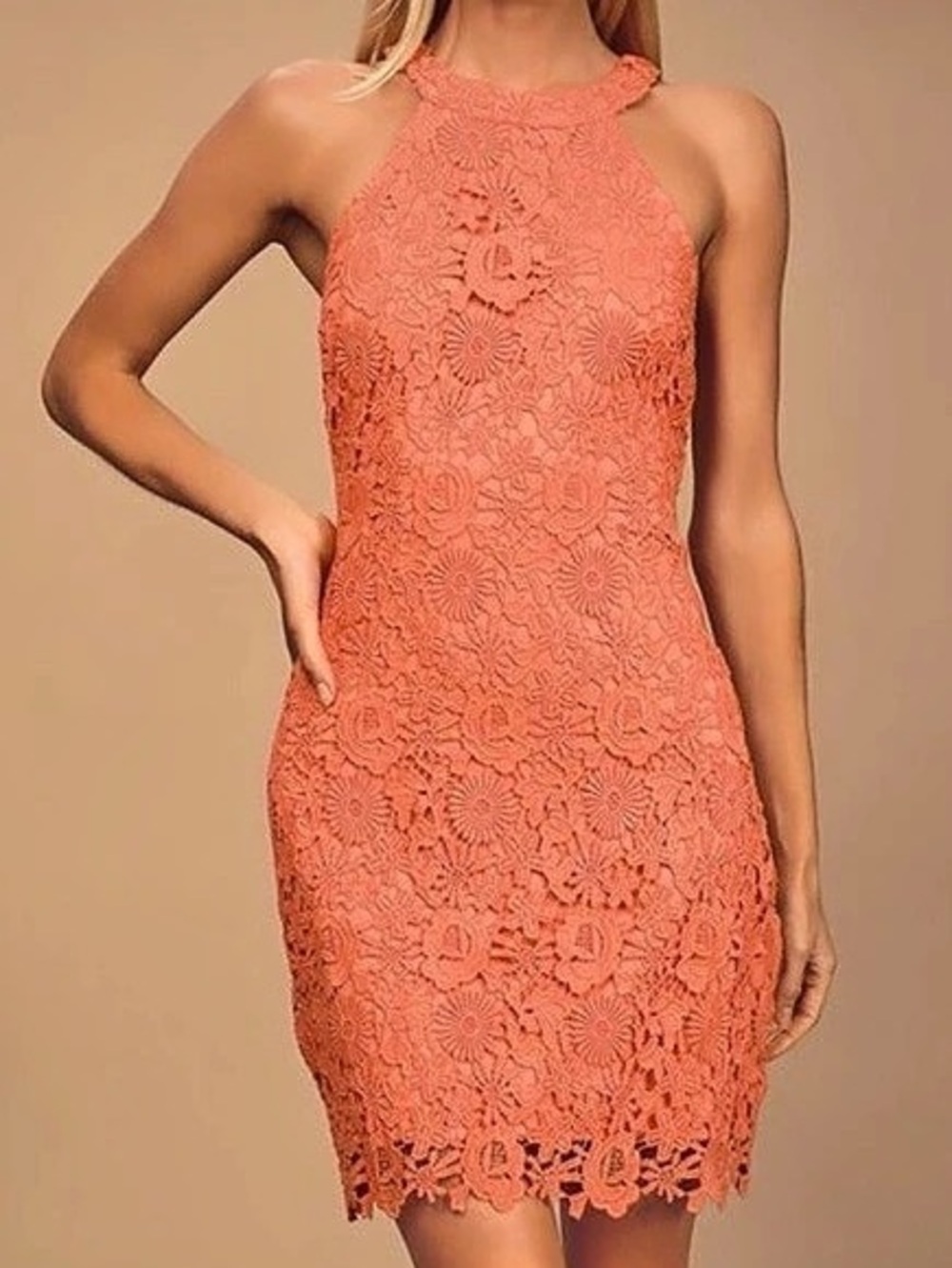 Lulus Love Poem Coral Orange Lace Mini Dress